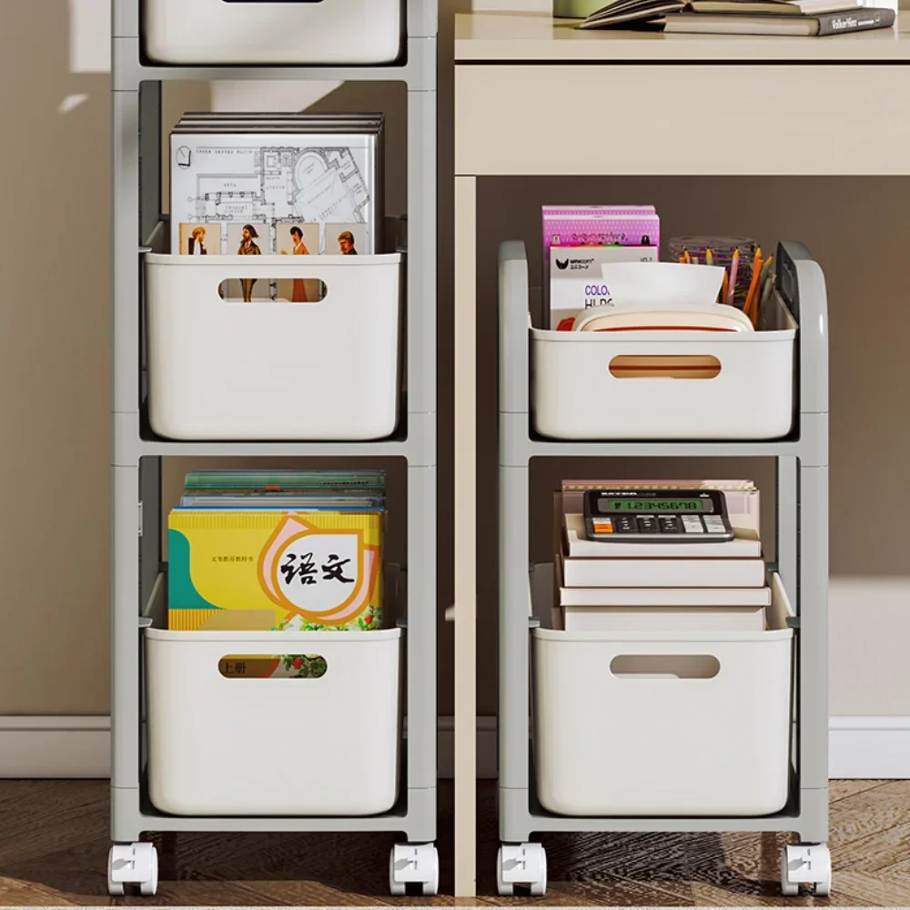 Bathroom Storage Rack Students School Bag Trolley Under-Table Wheeled Snack Storage Rack Drawer Style Shelves Movable Bookshelf