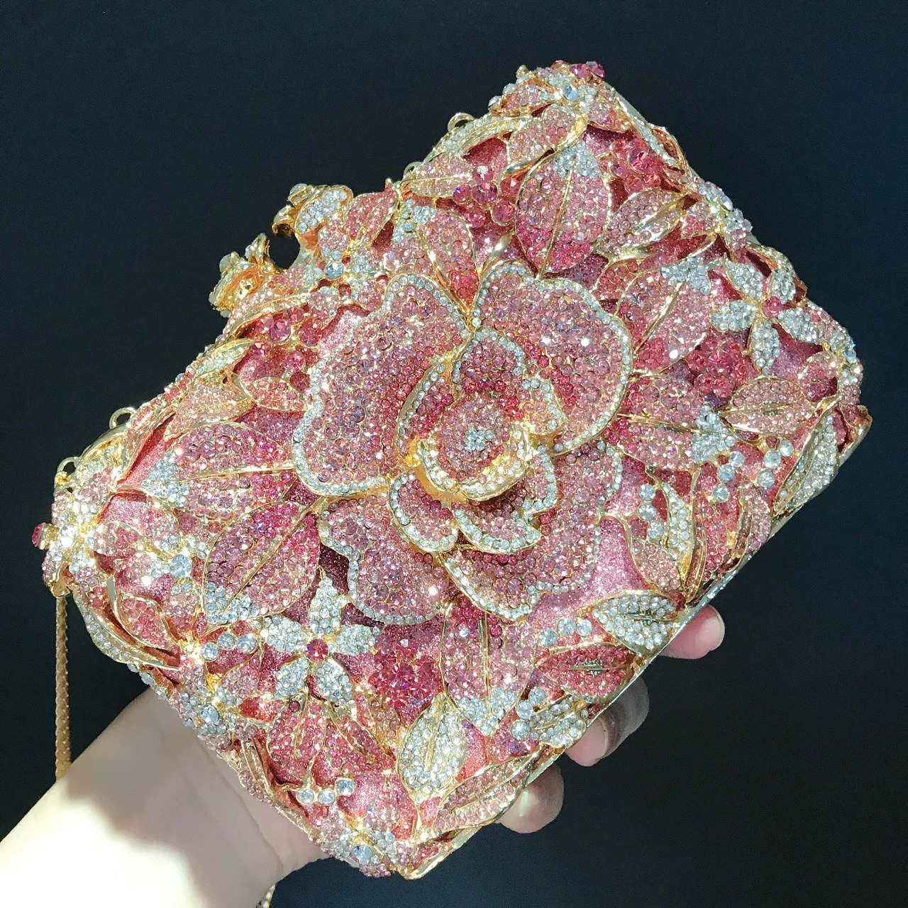 

New Arrival Flower Crystal Wedding Bridal Clutch Purse Luxury Designer Women's Dinner Party Cocktail Handbags Diamond Bags