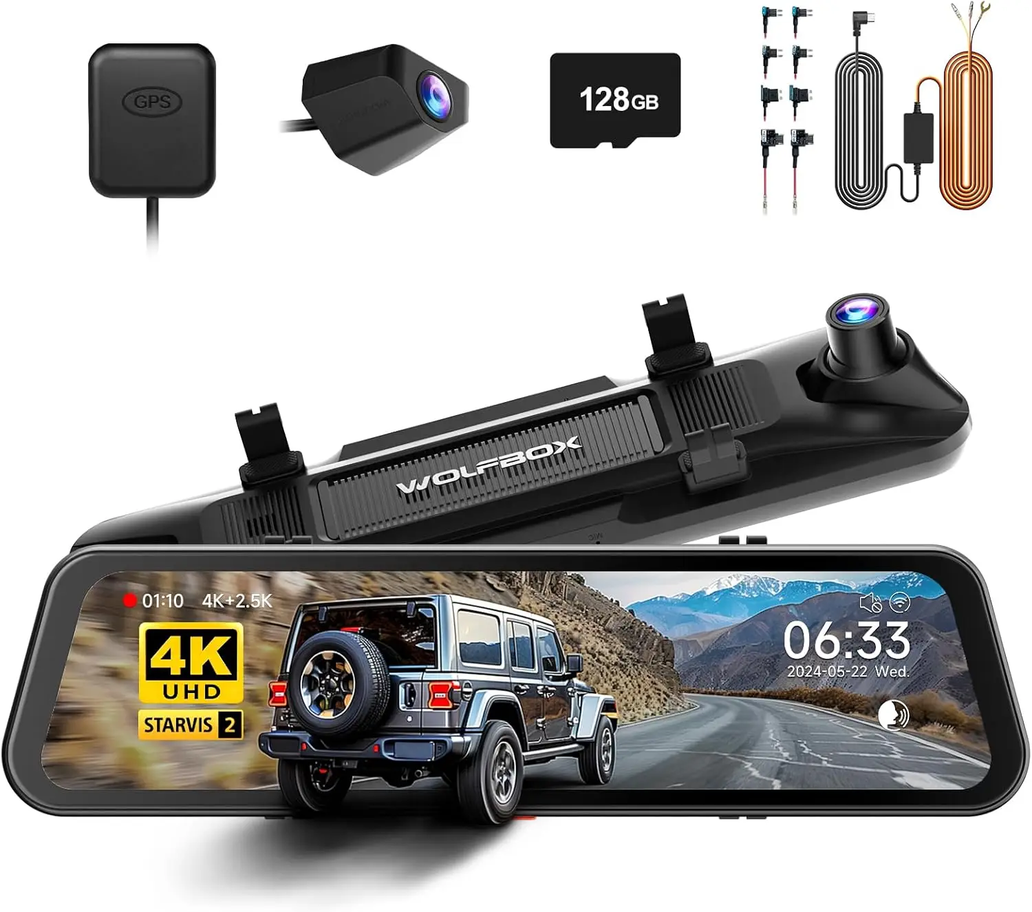 WOLFBOX G900 PRO ダッシュカム 4K+2.5K カー DVR 音声