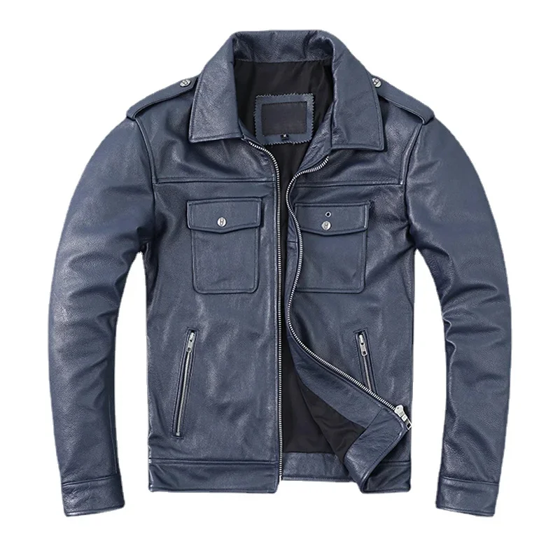 

Genuine New Leather Clothes Men's Cowhide Spring and Autumn Coat Pure Jacket Hemming Trendy Youth Multi-Pocket