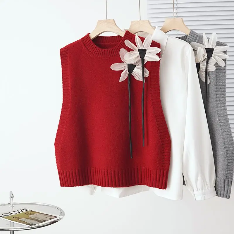 Knitted Vest for Women's Outerwear Autumn Wear 2023 New Loose Design Feeling Niche Sleeveless Sweater Camisole 1