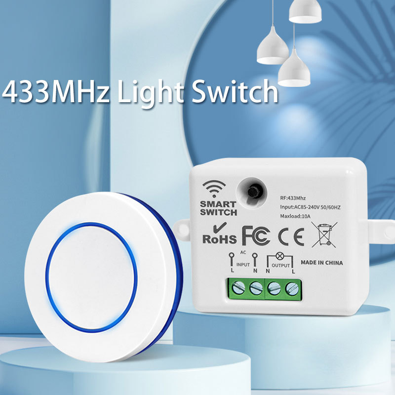 RF 433MHz Wireless Light Switch 220V 110V 10A Relay Controlle Mini Round Button Wall Panel Switch Remote Control For LED Lamp
