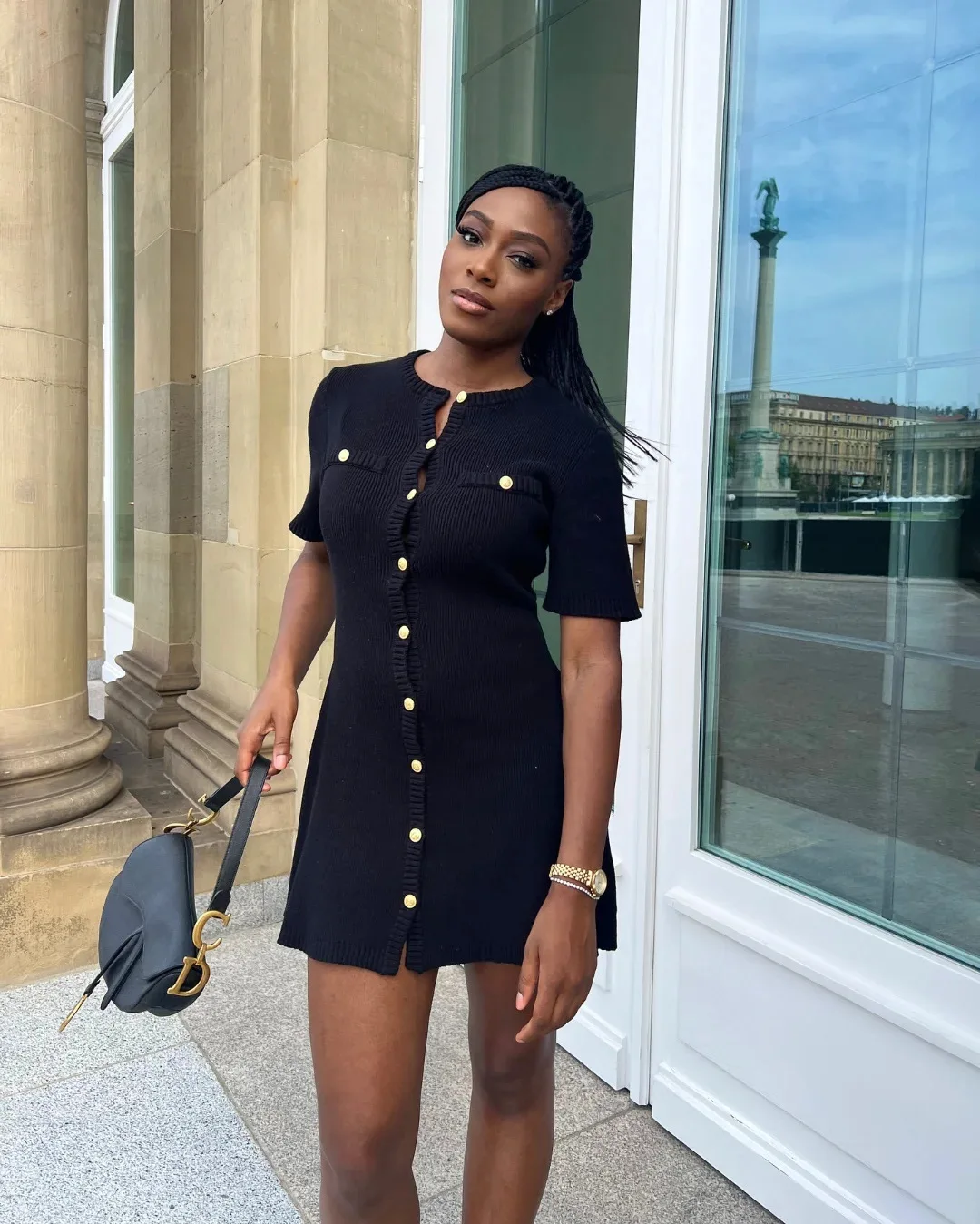 Solid Color Elegant Knitted Mini Dress For Women Metal Button Sexy Slim Rib Sweater Dress Holiday Party Outfits Spring 2025 New 7 Solid Color Elegant Knitted Mini Dress For Women Metal Button Sexy Slim Rib Sweater Dress Holiday Party Outfits Spring 2025 New