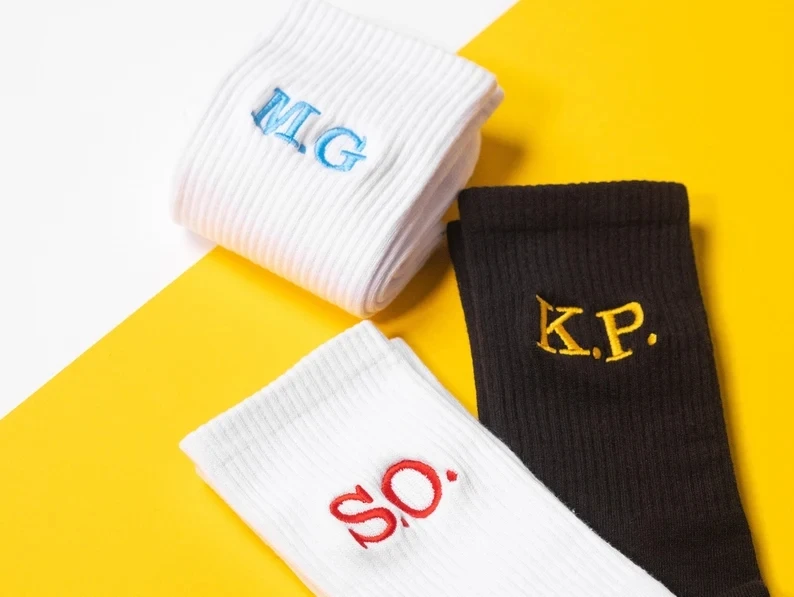 Personalised Initials Socks - Custom Embroidered Initials on Men's Cotton Crew Socks Monogrammed Groomsman Gift Idea for Him