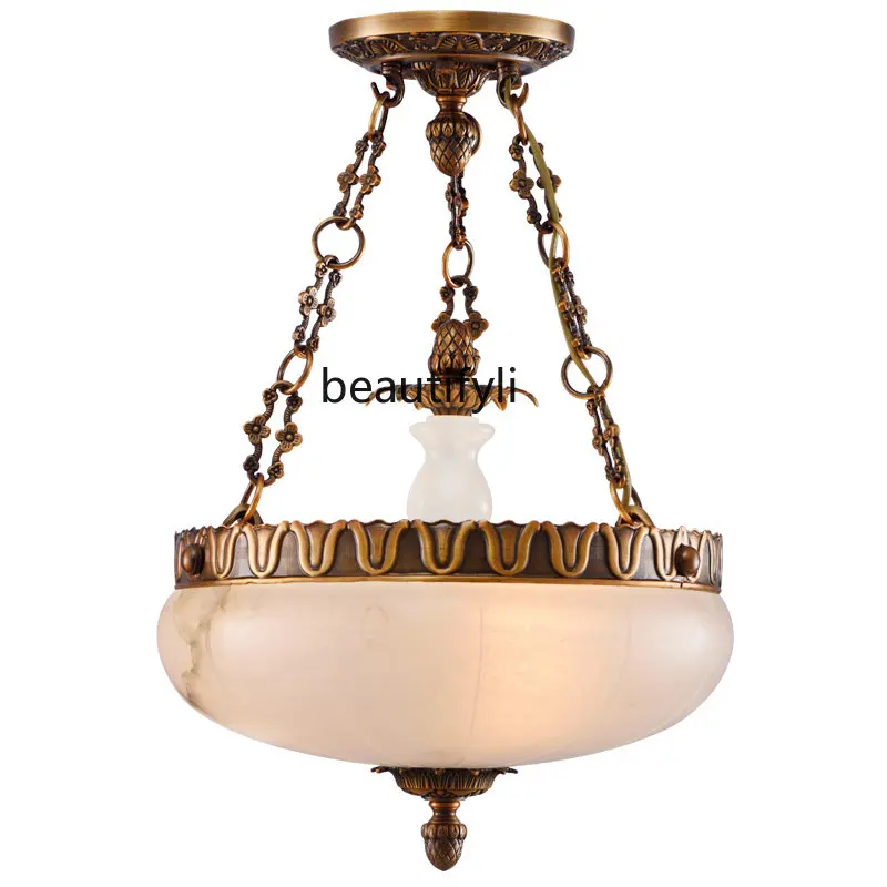 

zq Marble Copper Lamp European-Style Copper Single-Head Droplight Bedroom Study Aisle Lamps