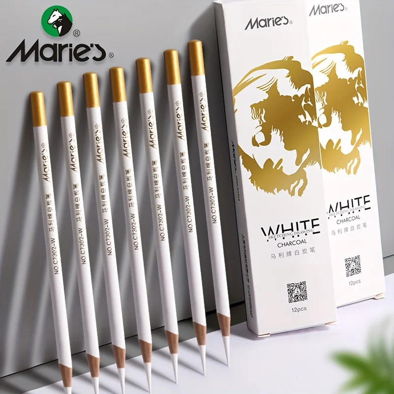 Marie's 3/6/12pcs White Charcoal Pencils Set,Sketch Highlight Pencils for Drawing,Sketching,Shading,Blending for Adults,Students 5