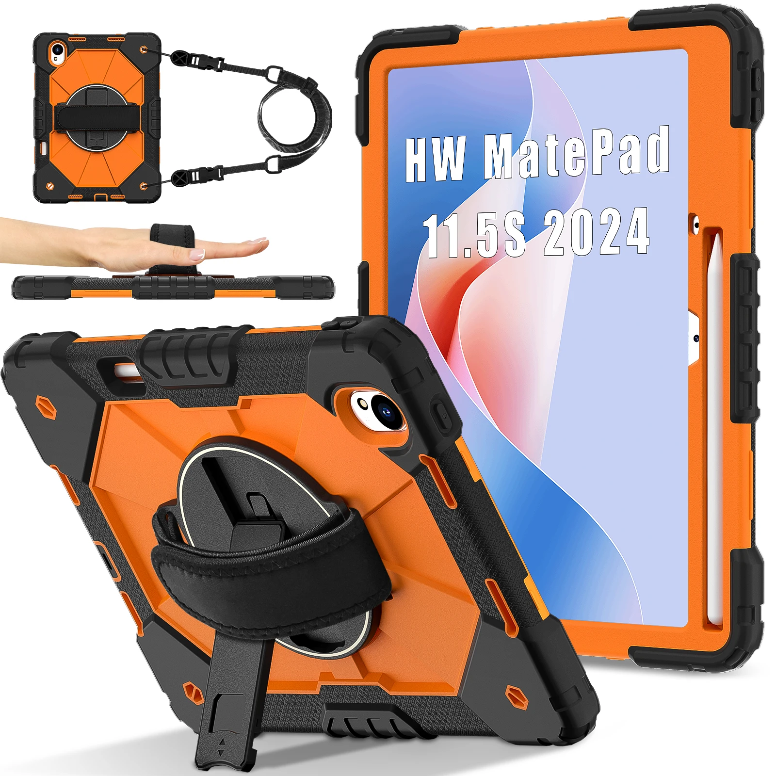 Rugged Protective Tablet Case with Kickstand, Wristband, and Shoulder Straps, 11.5-Inch