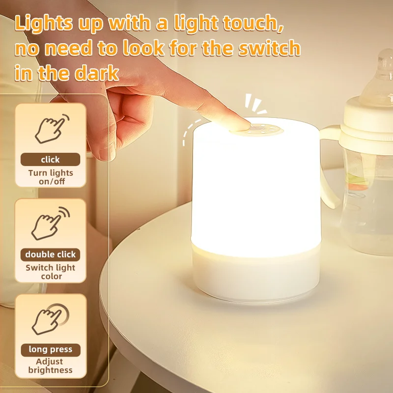 Touch Night Lamp USB LED Lamp With Switch Rechargeable Three Colors Lights For Kitchen Hallway Closet Bedroom Home Night Light 4