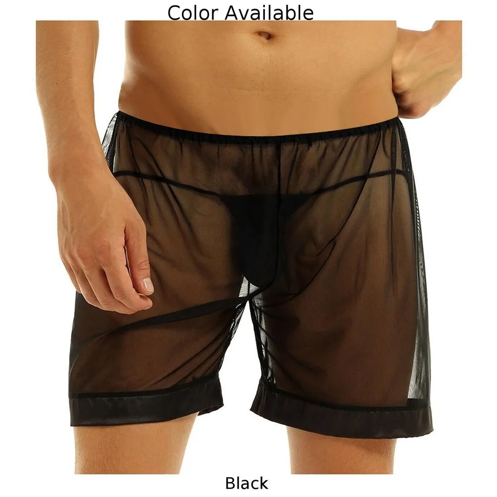 Men Ultra-Thin Mesh Trunk Transparent Sheer Breathable Boxer Loose Briefs Shorts Thong Black Soft Pants Nightwear Sportswear