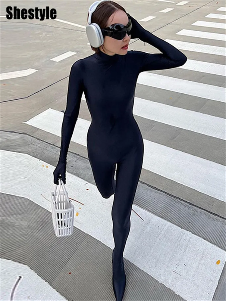Shestyle Women Jumpsuit with Stocking Gloves Streetwear Winter Fall