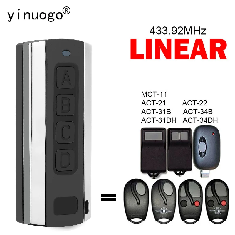 LINEAR MCT-11 ACT-21 ACT-31B ACT-31DH ACT-22 ACT-34B ACT-34DH 차고 문 오프너 원격 제어 교체 433MHz 롤링 코드 LINEAR MCT-11 ACT-21 ACT-31B ACT-31DH ACT-22 ACT-34B ACT-34DH 차고 문 오프너 원격 제어 교체 433MHz 롤링 코드