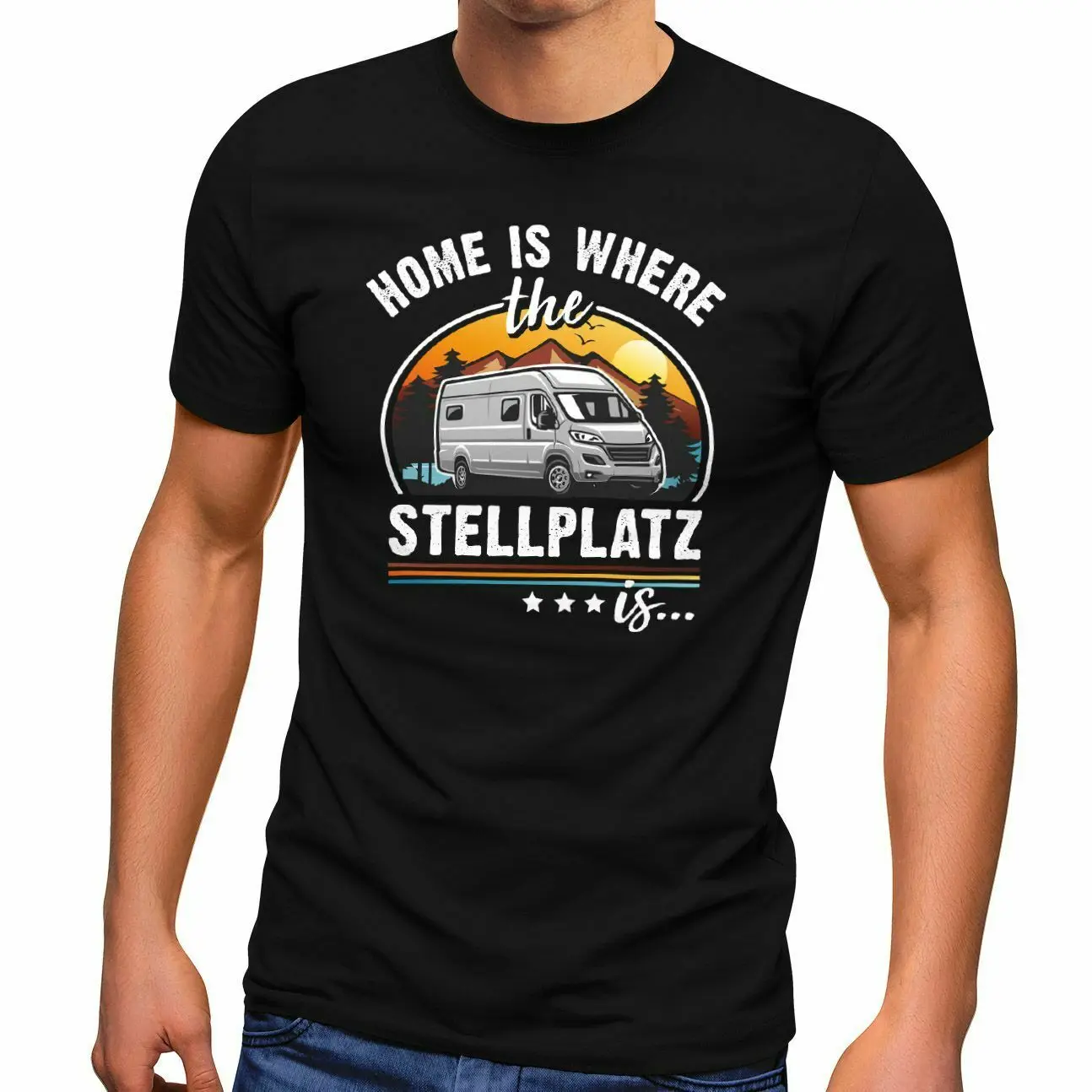 

Camping Home Is Where The Stellplatz Is Geschenke Für Camper Men's 100% Cotton Casual T-shirts Loose Top Size S-3XL