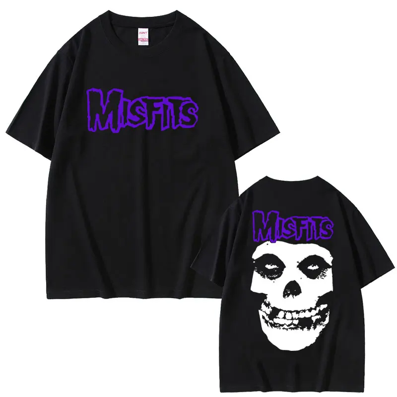 

Horror Punk Misfits Skull Double Sided Print T Shirt Men Women's Vintage Gothic Tops Tees Oversized T-shirts Male Rock Tshirt