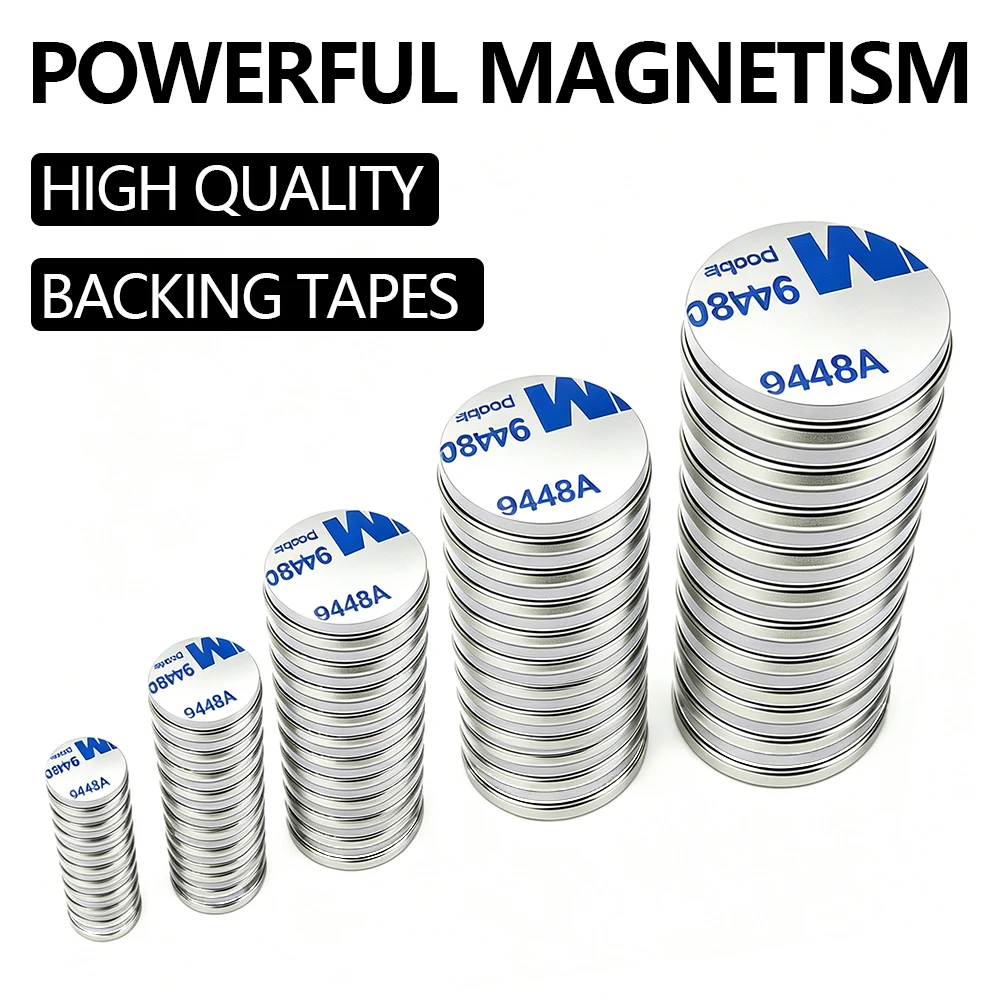 Ultra-Strong Neodymium Magnet with Adhesive Backing - Round N35 Permanent Magnet