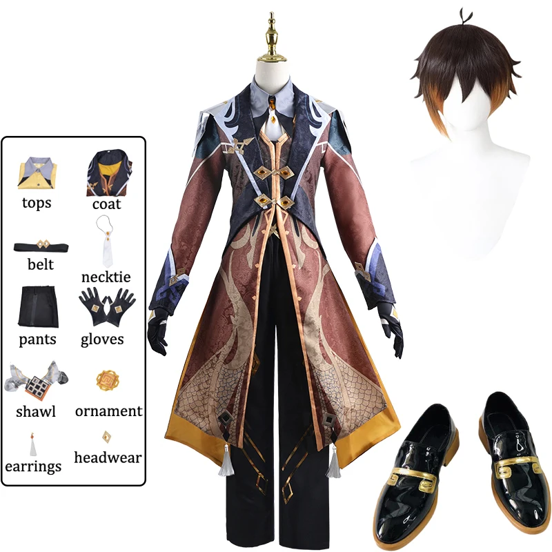 

Zhongli Cosplay Costume Wig Shoes Zhong Li Suit Full Set Morax Outfits Comic Con Anime Cosplay Halloween Carnival Party Clothing