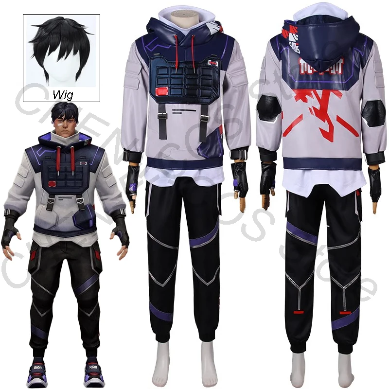 

Game Valorant ISO Cosplay Costume Wig Hooded Sweatshirt Pants Top Uniform Accessories Halloween Christmas Carnival Suit