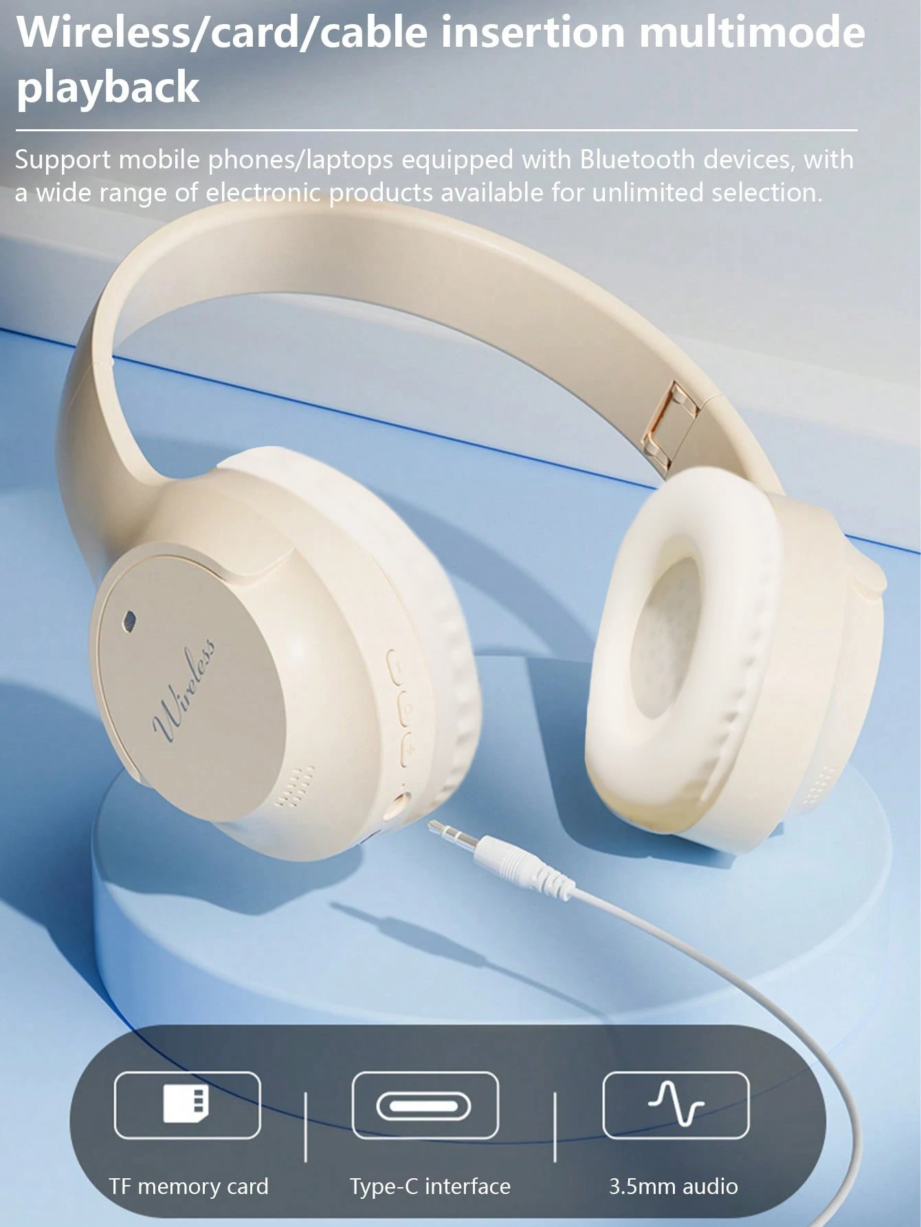 Type-C charging and memory card support on the T-WOLF wireless headset.