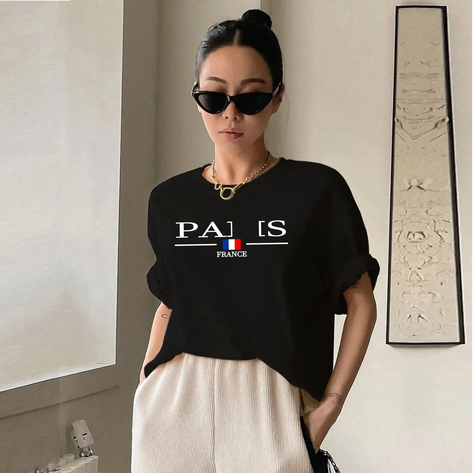 

2024Summer women's T-shirt cotton t-shirt casual Harajuku CH O-collar T-shirt brand fashion short-sleeved T-shirtshirt y2kLU