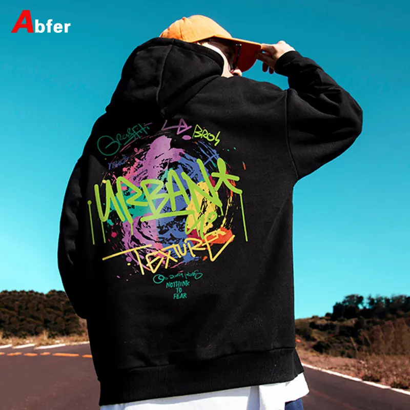 Abfer Hip Hop Men's Hoodies Graffiti Oversized Sweatshirts Original Brands Y2k Clothes Pullover Hooded Sweatshirt Cotton Hoodie