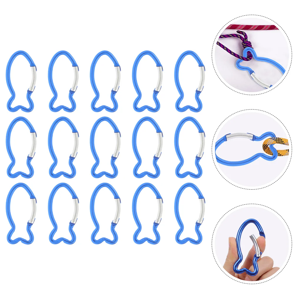 

15Pcs Camping Buckle Fish Shape Snap Buckles Hook Clips Spring Carabiner Outdoor Clips