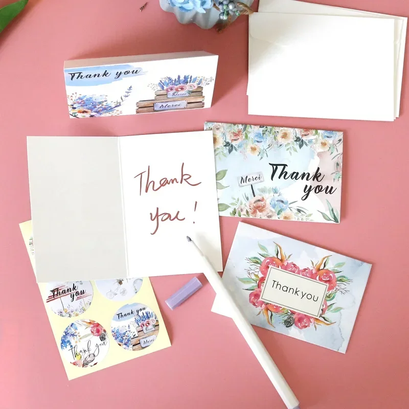 Flower Thank you Card Blank Folding Gift Card With Envelopes Stickers Wedding Party Invitation Cards Blessing 6Pcs/Set greeting cards thank you cards wedding invitations