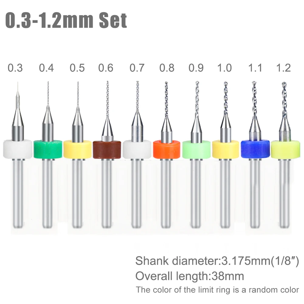 Precision Carbide Drill Bit Set for Circuit Boards - 10 Piece 0.1-1.2mm Range