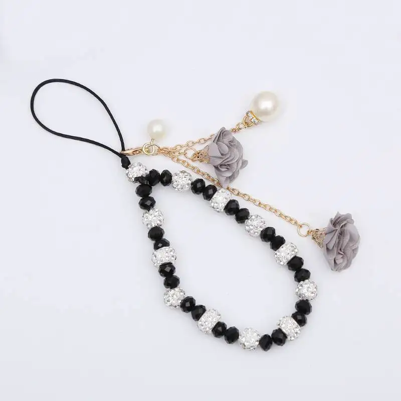 Hermoso cordón de cristal con forma de flor para teléfono, cadena con dije para teléfono celular, llavero, bolso para mujer y niña, colgante para cámara para estuche_voghion.com