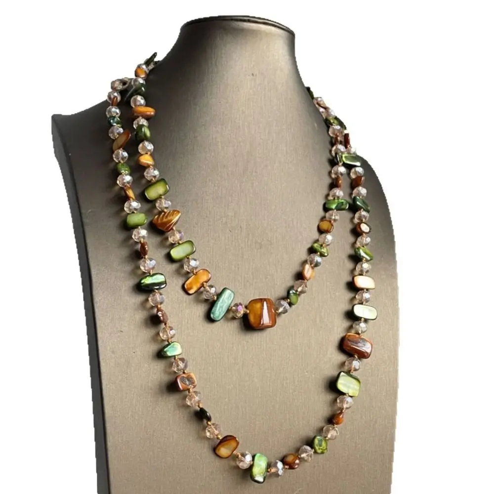 Aazon.co: INACHI Colorful Irregular Beaded Long Necklace, Coated Reflective Glass Beads