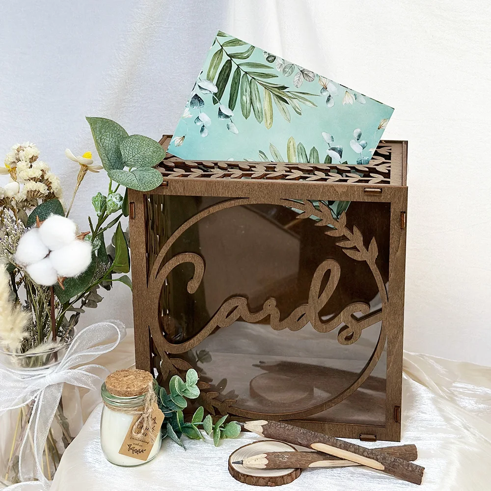 1pcs Light Brown Wedding Card Box for Baby Shower Birthday Graduation Party Decor Rustic Wedding Decorations