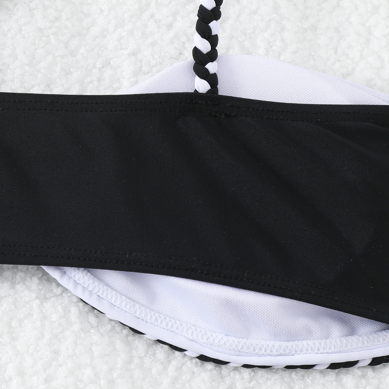 Chic One-Shoulder Braided Bikini Set - Black & White Low Waist Swimwear