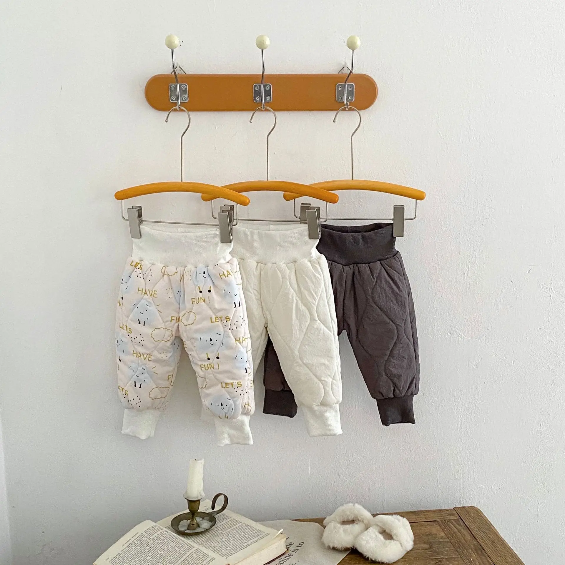 

Autumn Winter New Boy Baby Cartoon High Waist Sweatpants Girl Children Letter Print Casual Pants Kid Solid Thicken Warm Trousers