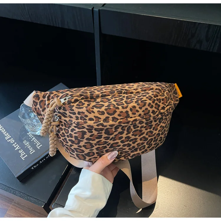 Women's Leopard Print Chest Bag, Autumn/Winter Fashion Crossbody Bag, Trendy Sporty Multifunctional Waist Bag Waist Packs bolsa