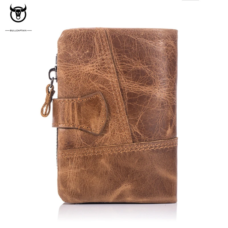 Bullcaptain Genuine Leather Men Short Wallets Casual Money Bags For Male Credit Card Holder Hasp Zipper Coin Purse Clutch JYE017 4