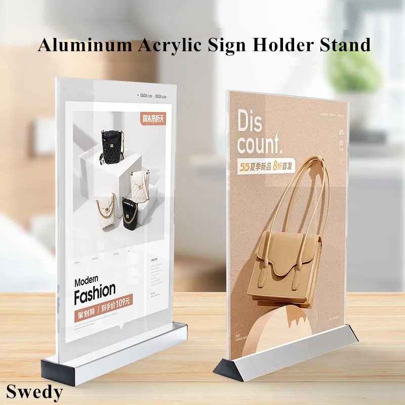 A4 210x297mm Aluminum Base Picture Paper Photo Poster Frame Acrylic Sign Holder Display Stand Menu Holder Advertising Board a4 210x297mm t shape acrylic sign holder display stand table menu paper service label office club business card holder board