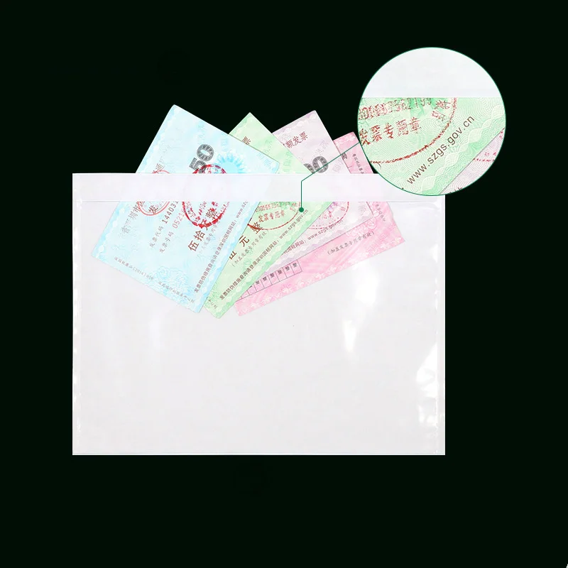 50pcs Plastic Bags Patch Transparent Bill Bag Self-Adhesive Pocket Express Order Bag Size Packing Document Packaging Bags