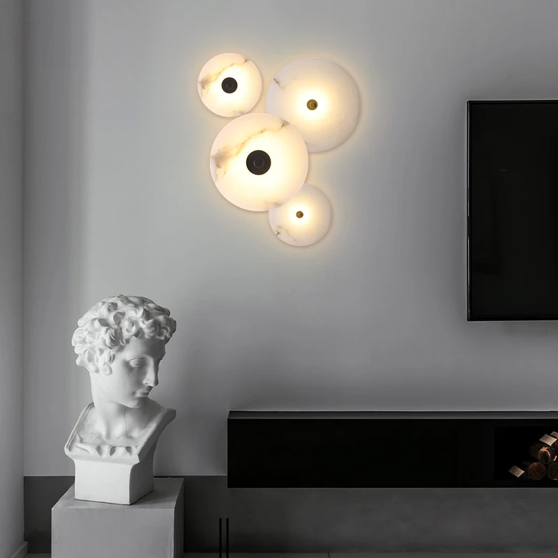 Round Led Wall Light Backlight Marble Lamp For Bedside Aisle Corridor Decoration Sconce AC85-265V Hotel Decorative Lighting