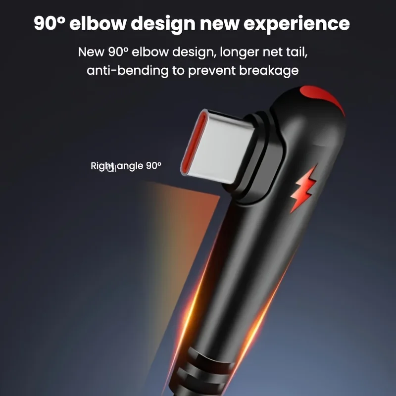 1-3PCS 120W High Speed Charging Cable Nylon Braided USB To Type C with 90 Degree Bend Design for Huawei OPPO Samsung Phones