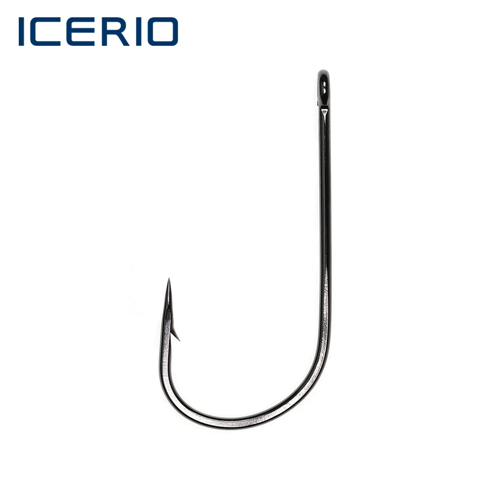 

ICERIO 100PCS Black Nickel Barbed Straight Eye 2X Strength 2X Wide Gap Forged Saltwater Fishing Hook Streamer Fly Hooks