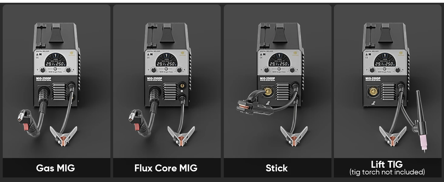 HZXVOGEN Aluminium-Schweißgerät Stick/Gas MIG/Flux Core MIG/Lift WIG/5in1 220V MIG250DP Inverter-Schweißgerät mit synergischer Steuerung – Detail 3