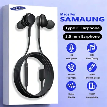 Auricolari con Microfono Cablato Tipo C per Samsung Galaxy S25 24 S23 S22 S21 Ultra Plus, Auricolari In-Ear da 3,5 MM per Lavoro, Musica e Chiamate
