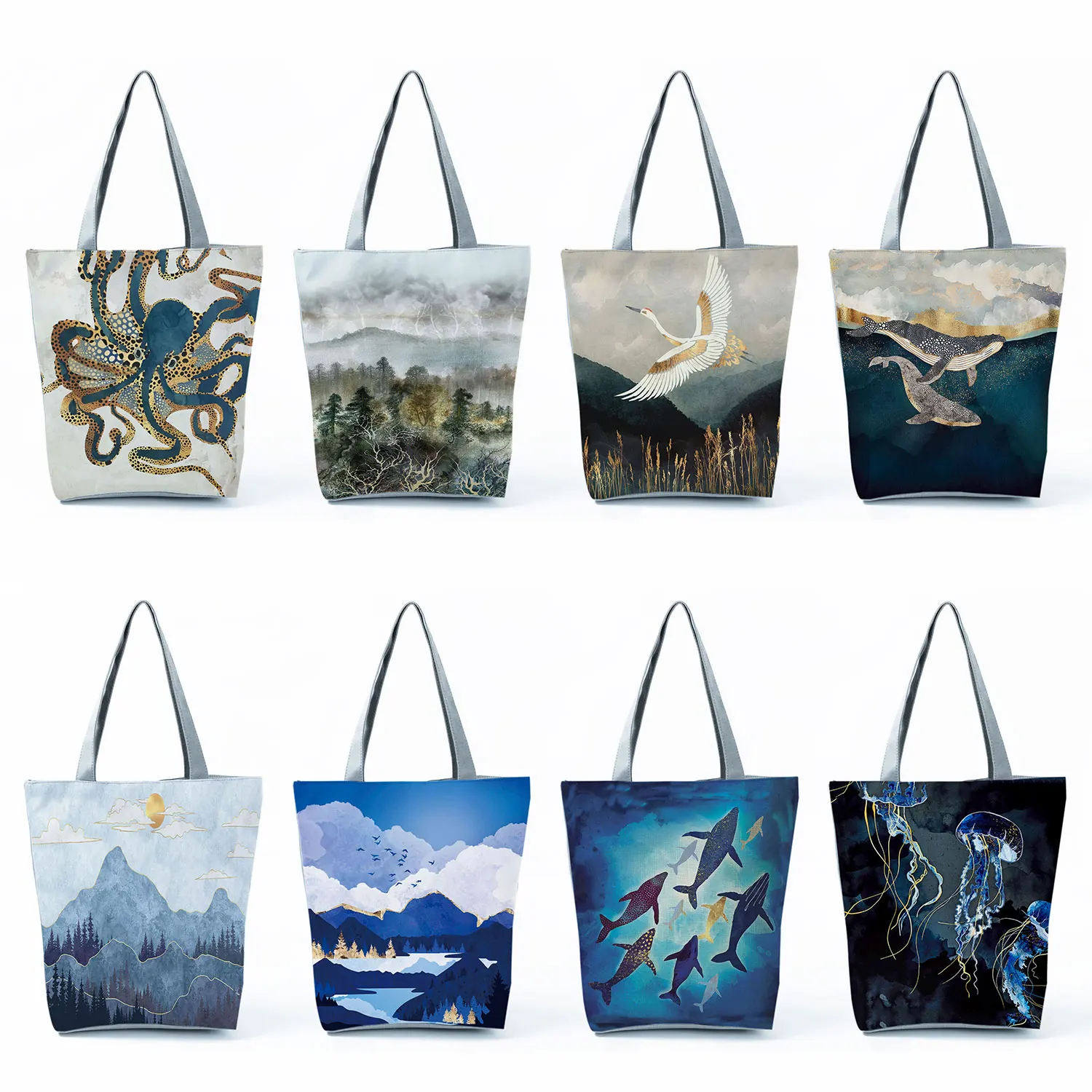 

Shopping Bags Groceries Dropshipping Crane Designer Design Causal Shoulder Japanese Ukiyo Tote Eco Reusable Women Handbags