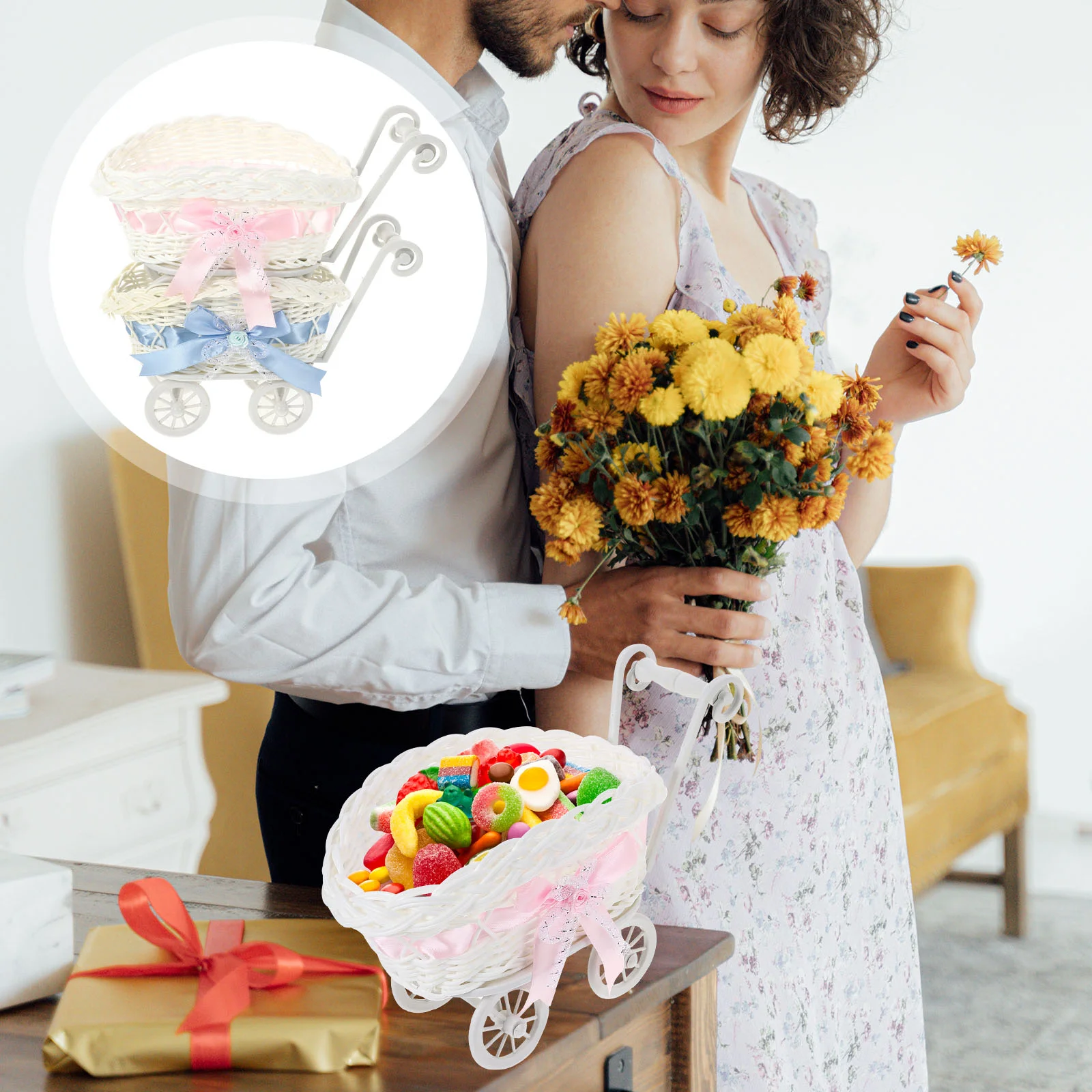 

Party Flower Basket Gift Packing Basket Woven Storage Basket Baby Shower Decorations Wedding Decoration Party Favors Basket