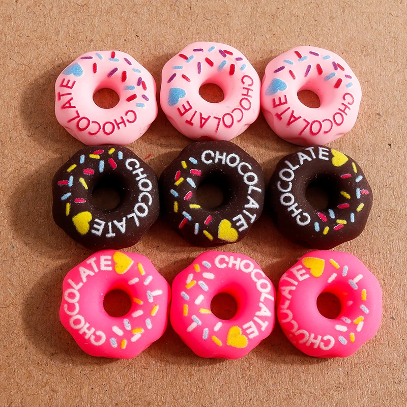 10 Stück Mix süße Lebensmittel Donut Kuchen flache Rückseite Harz Cabochon Verzierungen DIY Scrapbooking für Mädchen Haarnadel Brosche Haarschleifen – Detail 10