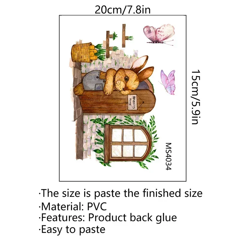 New Creative Hare Cute Bunny Butterfly Wall Sticker Breaking Out The Door Living Room Bedroom Creative Decorative Wall Sticker