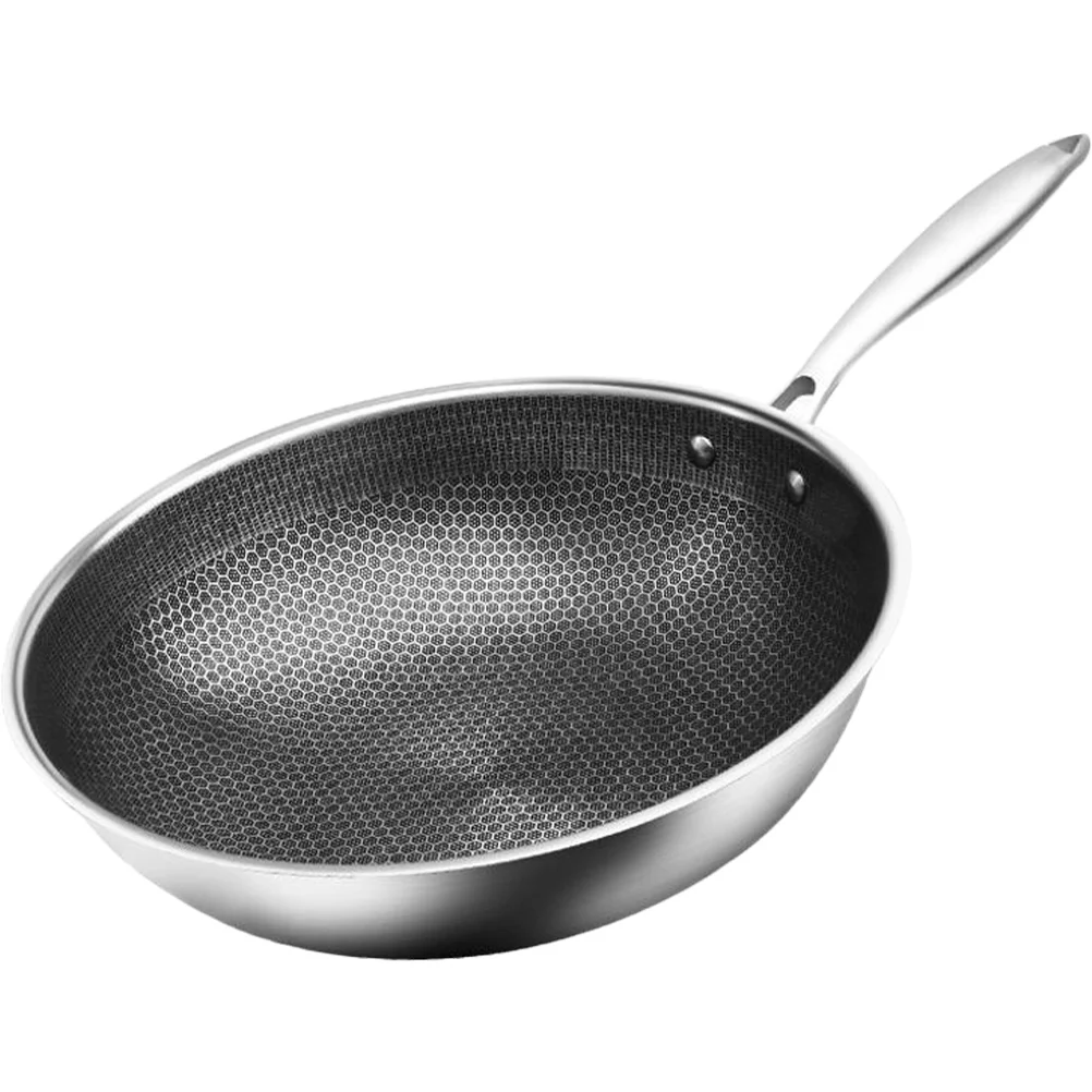 

Household Frying Wok Pan Convenient Vegetable Fry Wok Stainless Steel Frying Wok