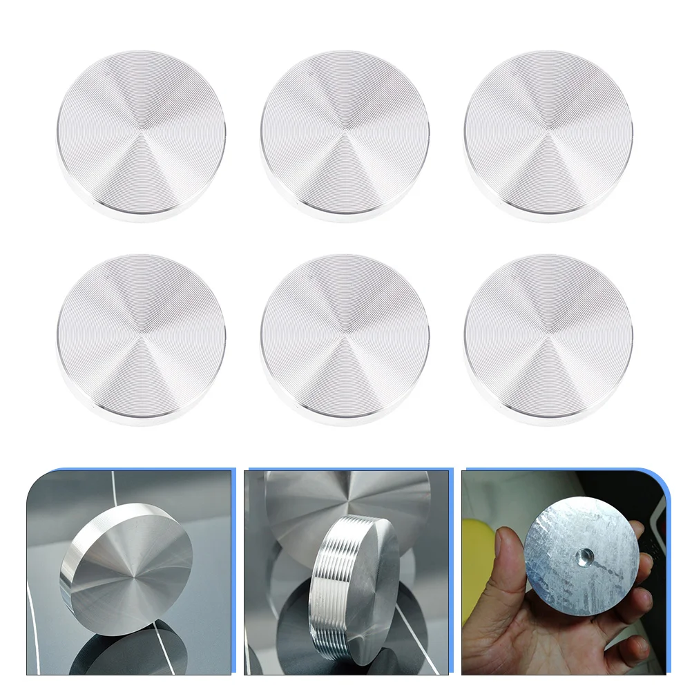 

6 Pcs Solid Aluminum Cake Round Disc Glass Tops Adapter Table Labels Silver Discs Metal Thick Circle