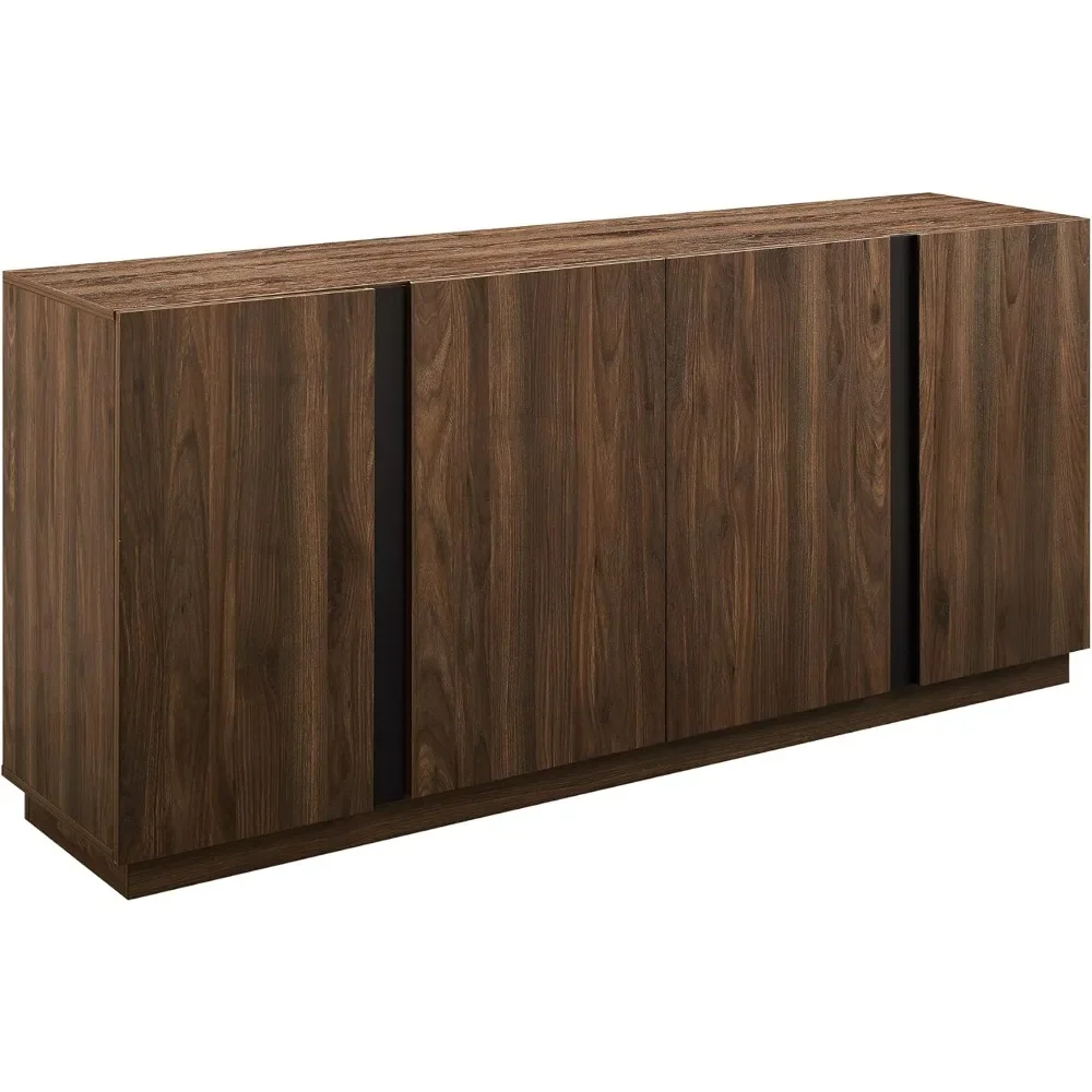 Liss Contemporary 4-Door Minimalist Sideboard, 70 Inch, Dark Walnut