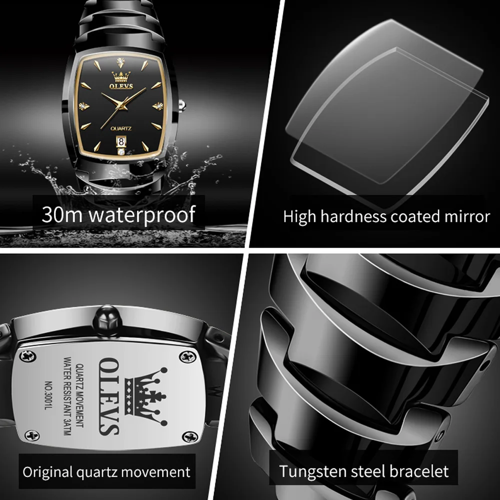 Olevs Relógio Quartz para Homens Tungsten Steel Strap Relógio de Pulso de Luxo Relógio Calendário Masculino Original 7006 Novo - Image 3