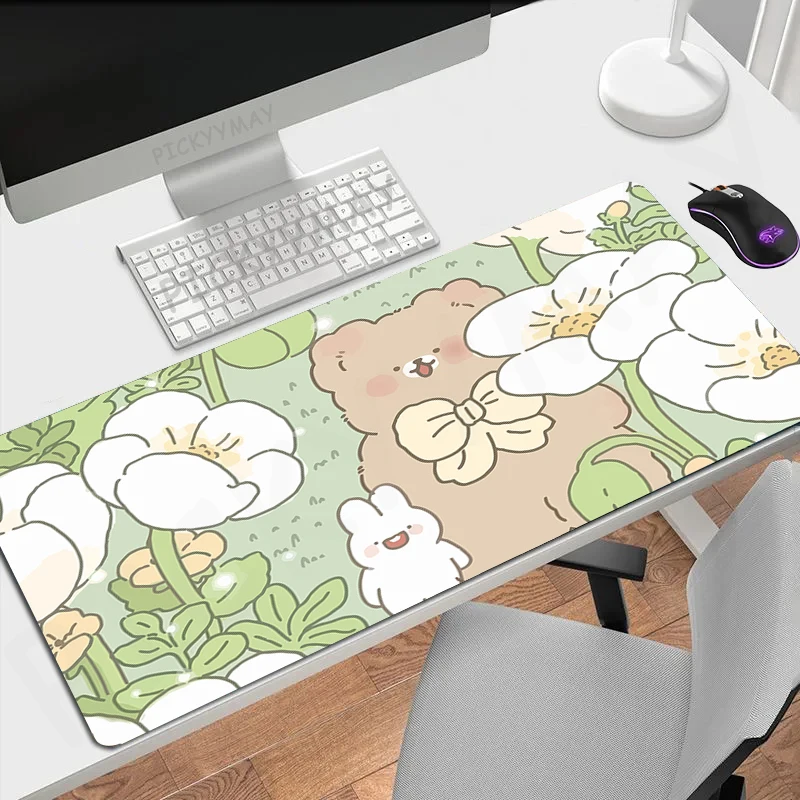 Mouse Pads Cute Rabbit And Bear Table Mats Computer Mousepad Company Big Desk Pad 100x50cm Large Gamer Mousepads Mouse Mat