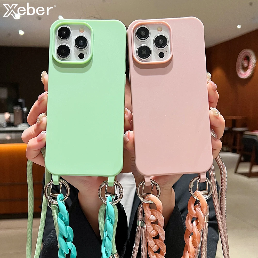 Elegant Crossbody Lanyard with Soft Acrylic Bracelet and Shockproof Silicone Case
